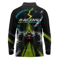 Electric Motorsport Racing Long Sleeve Polo Shirt Futuristic Formula Car Neon Lightning Speed Art