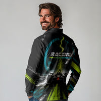 Electric Motorsport Racing Long Sleeve Polo Shirt Futuristic Formula Car Neon Lightning Speed Art