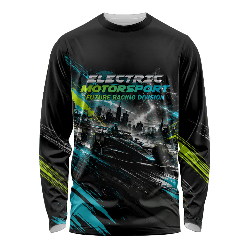 Electric Motorsport Racing Long Sleeve Shirt Futuristic Formula Car Neon Lightning Speed Art