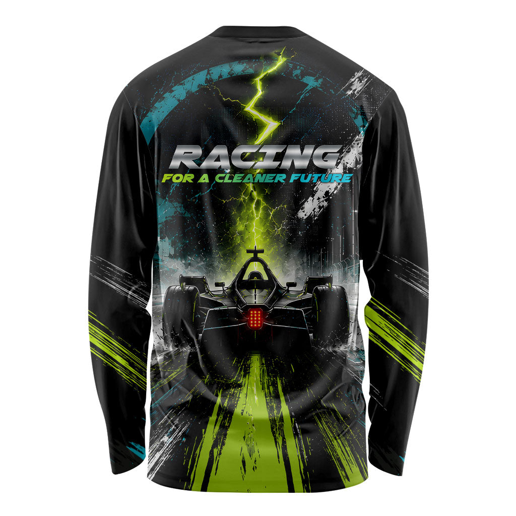 Electric Motorsport Racing Long Sleeve Shirt Futuristic Formula Car Neon Lightning Speed Art