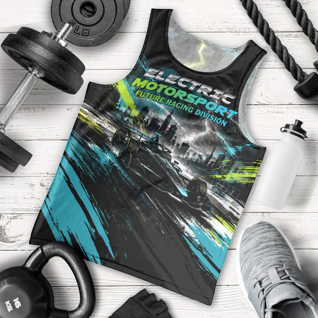 Electric Motorsport Racing Men Tank Top Futuristic Formula Car Neon Lightning Speed Art