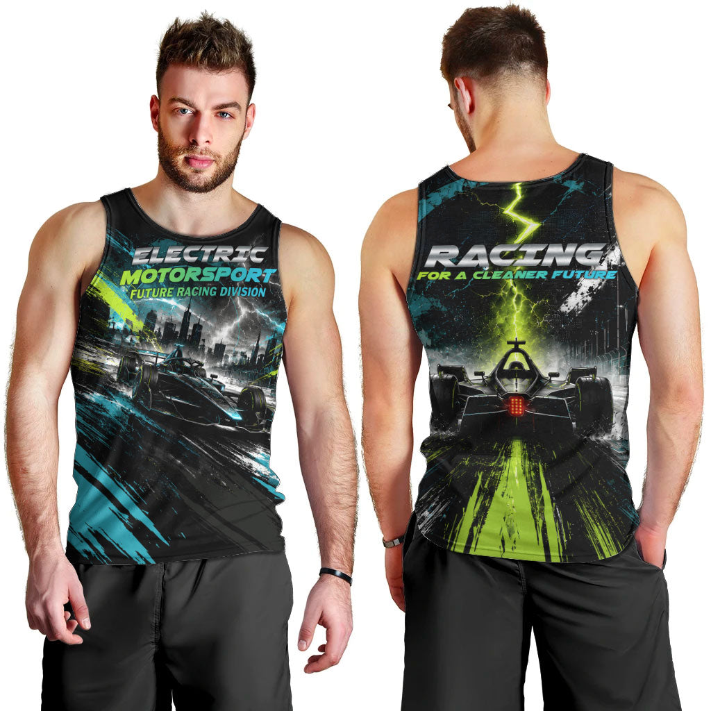 Electric Motorsport Racing Men Tank Top Futuristic Formula Car Neon Lightning Speed Art