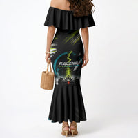 Electric Motorsport Racing Mermaid Dress Futuristic Formula Car Neon Lightning Speed Art