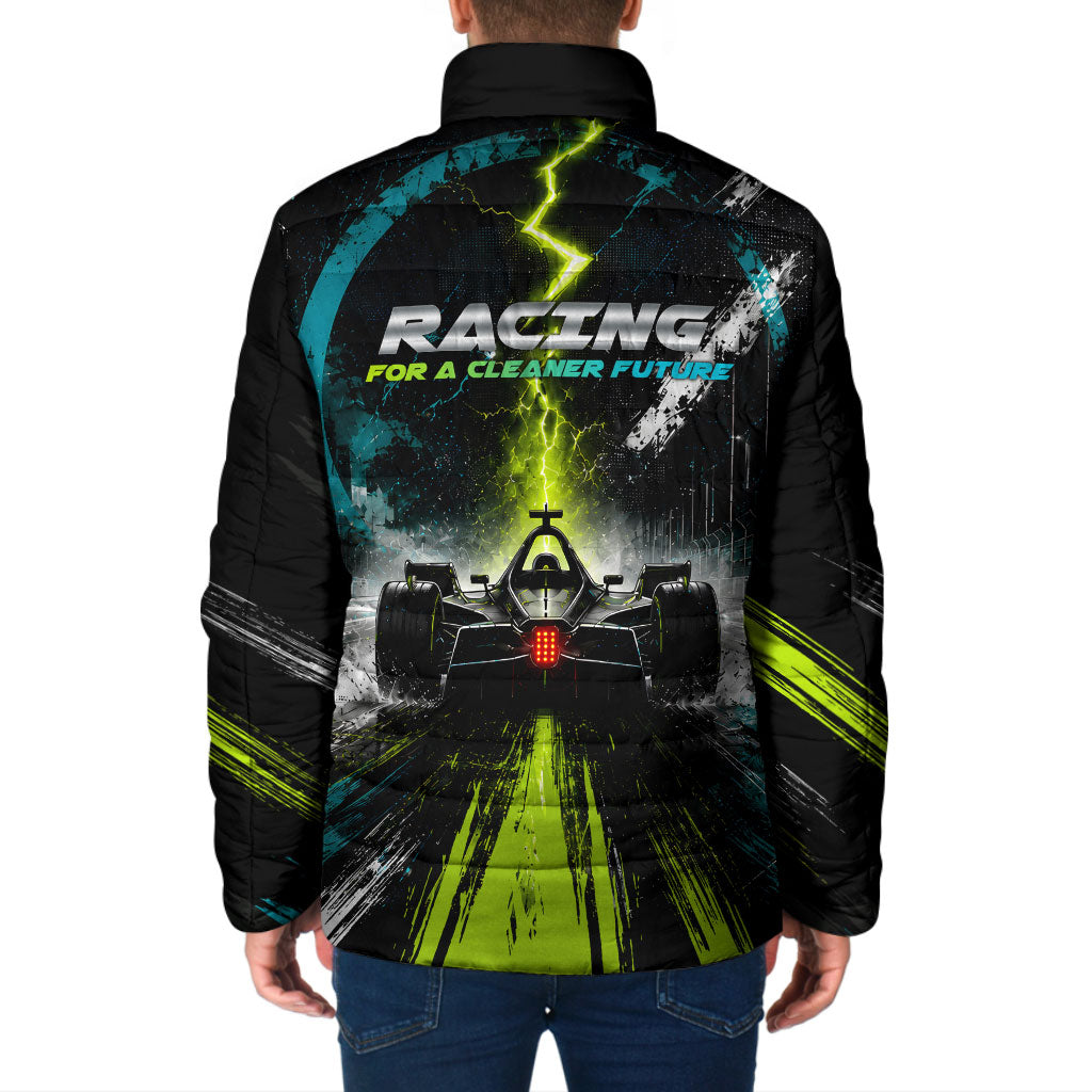 Electric Motorsport Racing Padded Jacket Futuristic Formula Car Neon Lightning Speed Art
