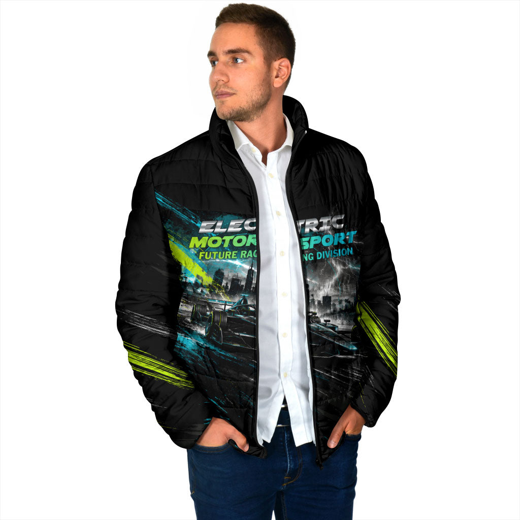 Electric Motorsport Racing Padded Jacket Futuristic Formula Car Neon Lightning Speed Art