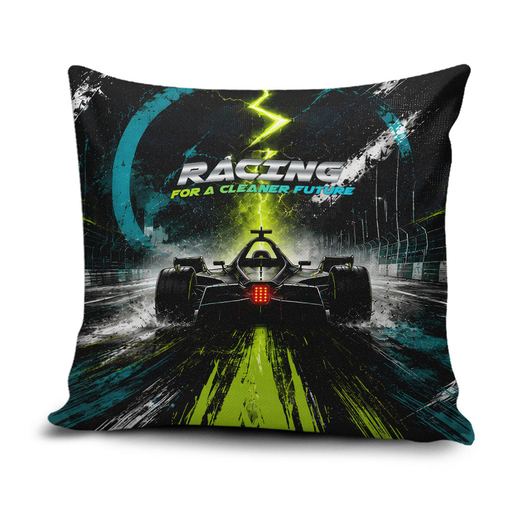 Electric Motorsport Racing Pillow Cover Futuristic Formula Car Neon Lightning Speed Art