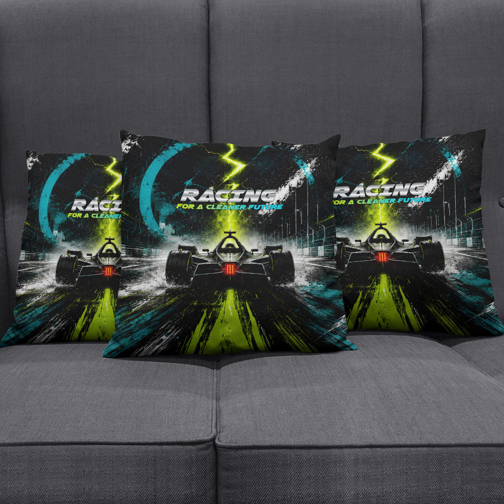Electric Motorsport Racing Pillow Cover Futuristic Formula Car Neon Lightning Speed Art