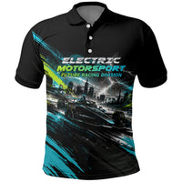 Electric Motorsport Racing Polo Shirt Futuristic Formula Car Neon Lightning Speed Art