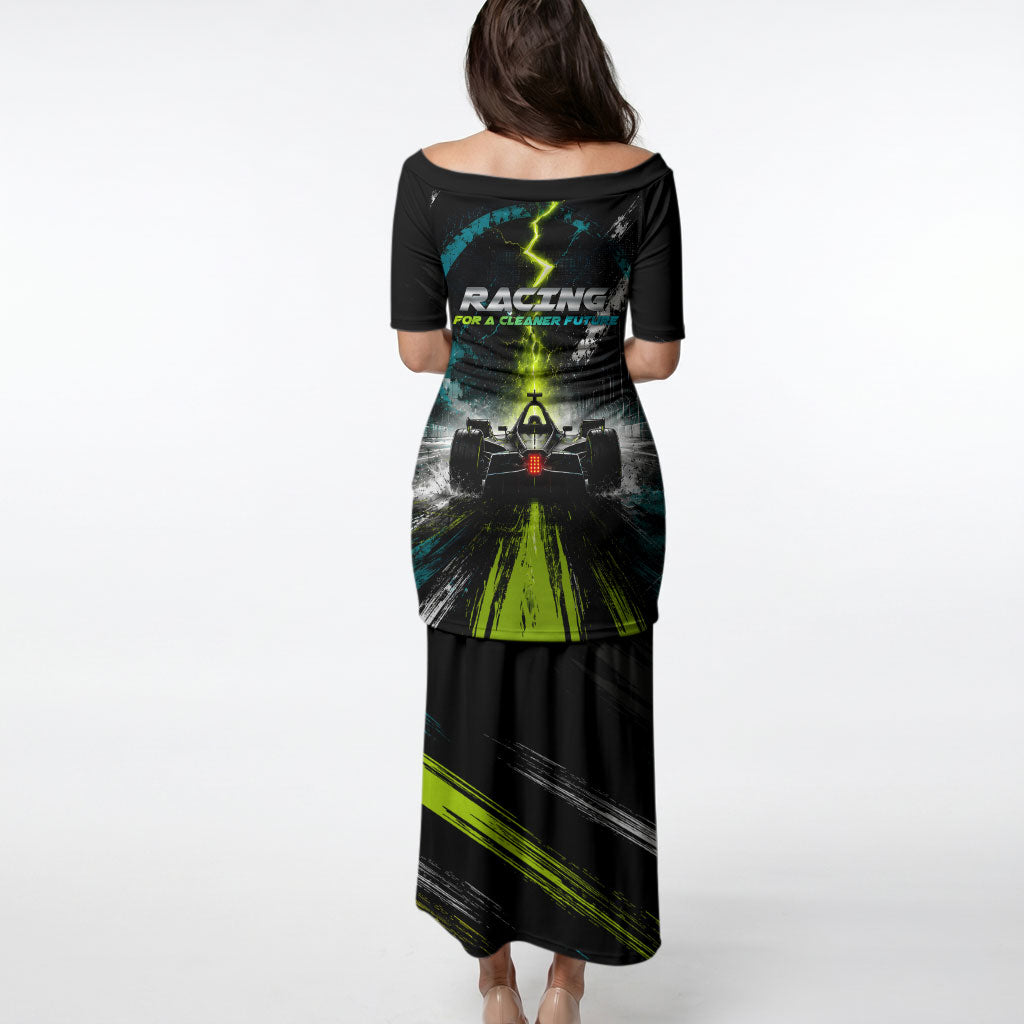 Electric Motorsport Racing Puletasi Futuristic Formula Car Neon Lightning Speed Art