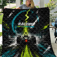 Electric Motorsport Racing Quilt Futuristic Formula Car Neon Lightning Speed Art