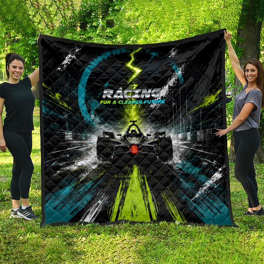 Electric Motorsport Racing Quilt Futuristic Formula Car Neon Lightning Speed Art