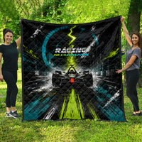 Electric Motorsport Racing Quilt Futuristic Formula Car Neon Lightning Speed Art