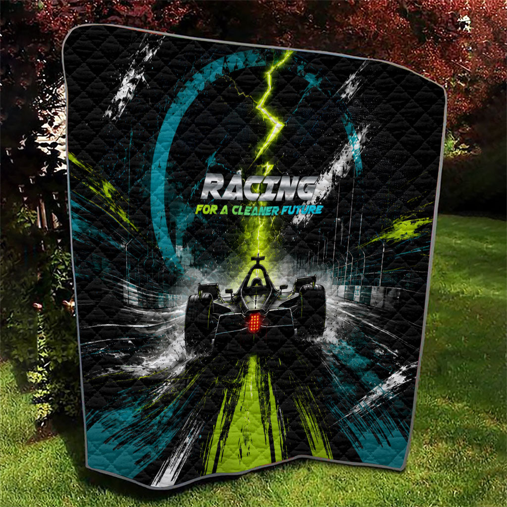 Electric Motorsport Racing Quilt Futuristic Formula Car Neon Lightning Speed Art