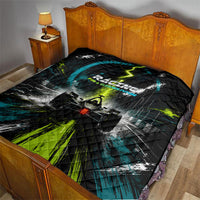 Electric Motorsport Racing Quilt Futuristic Formula Car Neon Lightning Speed Art