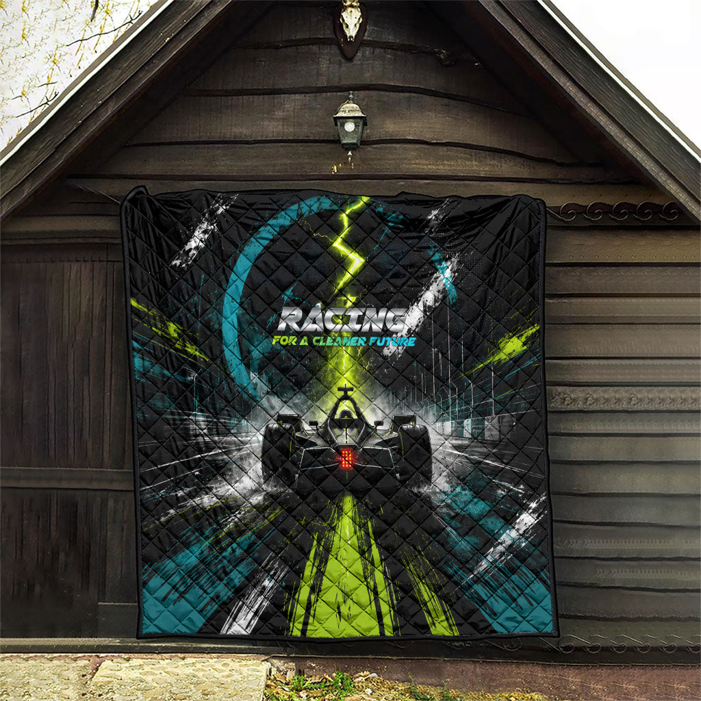 Electric Motorsport Racing Quilt Futuristic Formula Car Neon Lightning Speed Art