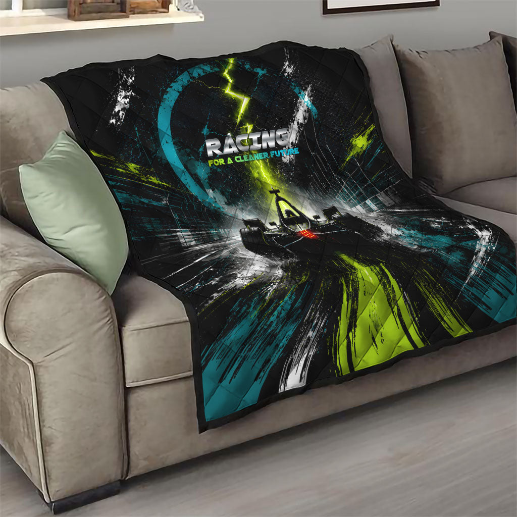 Electric Motorsport Racing Quilt Futuristic Formula Car Neon Lightning Speed Art