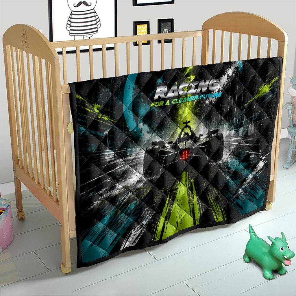 Electric Motorsport Racing Quilt Futuristic Formula Car Neon Lightning Speed Art