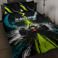 Electric Motorsport Racing Quilt Bed Set Futuristic Formula Car Neon Lightning Speed Art