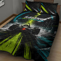 Electric Motorsport Racing Quilt Bed Set Futuristic Formula Car Neon Lightning Speed Art