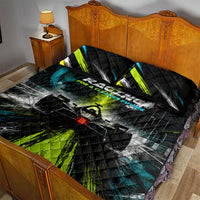 Electric Motorsport Racing Quilt Bed Set Futuristic Formula Car Neon Lightning Speed Art