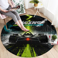 Electric Motorsport Racing Round Carpet Futuristic Formula Car Neon Lightning Speed Art