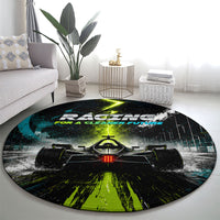 Electric Motorsport Racing Round Carpet Futuristic Formula Car Neon Lightning Speed Art