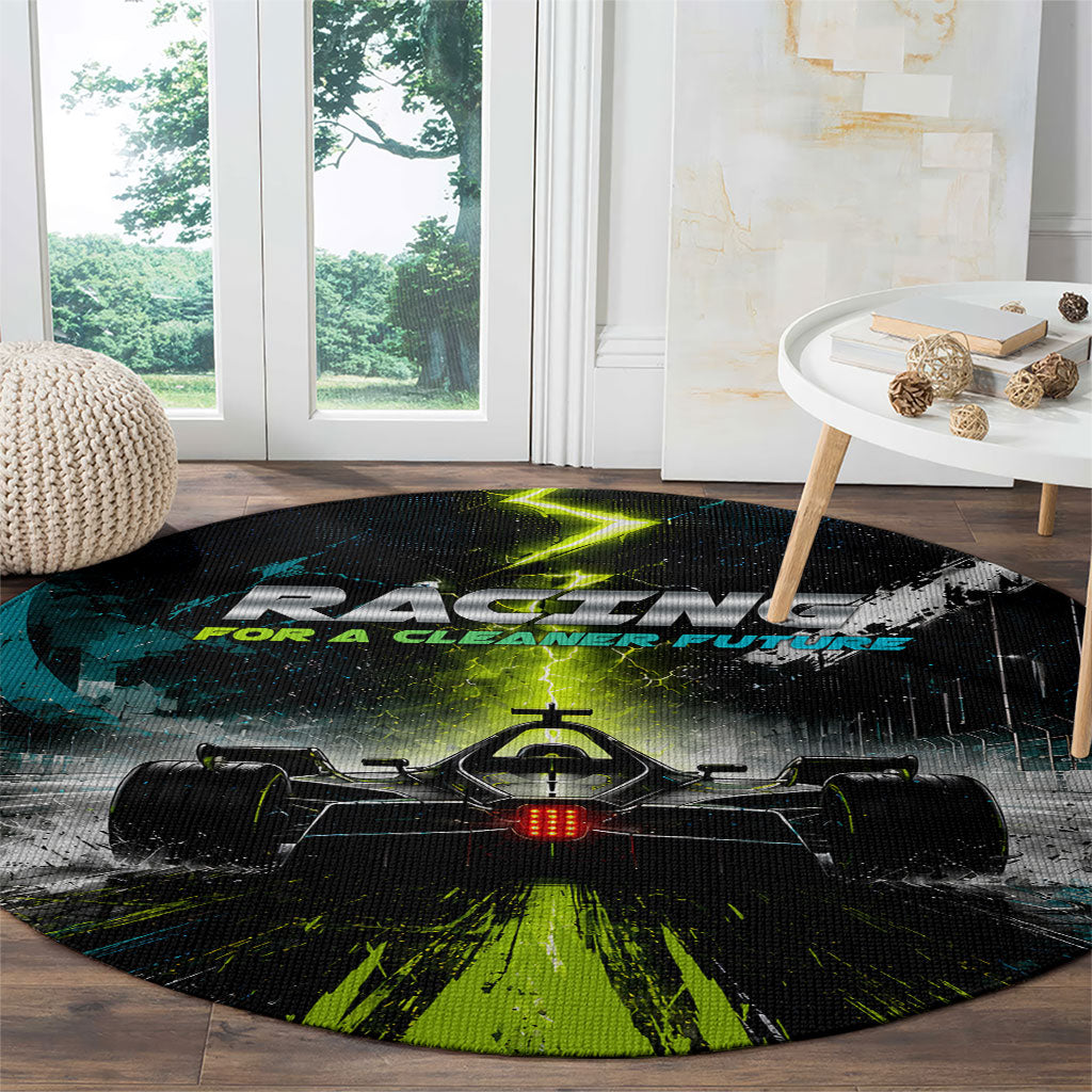 Electric Motorsport Racing Round Carpet Futuristic Formula Car Neon Lightning Speed Art
