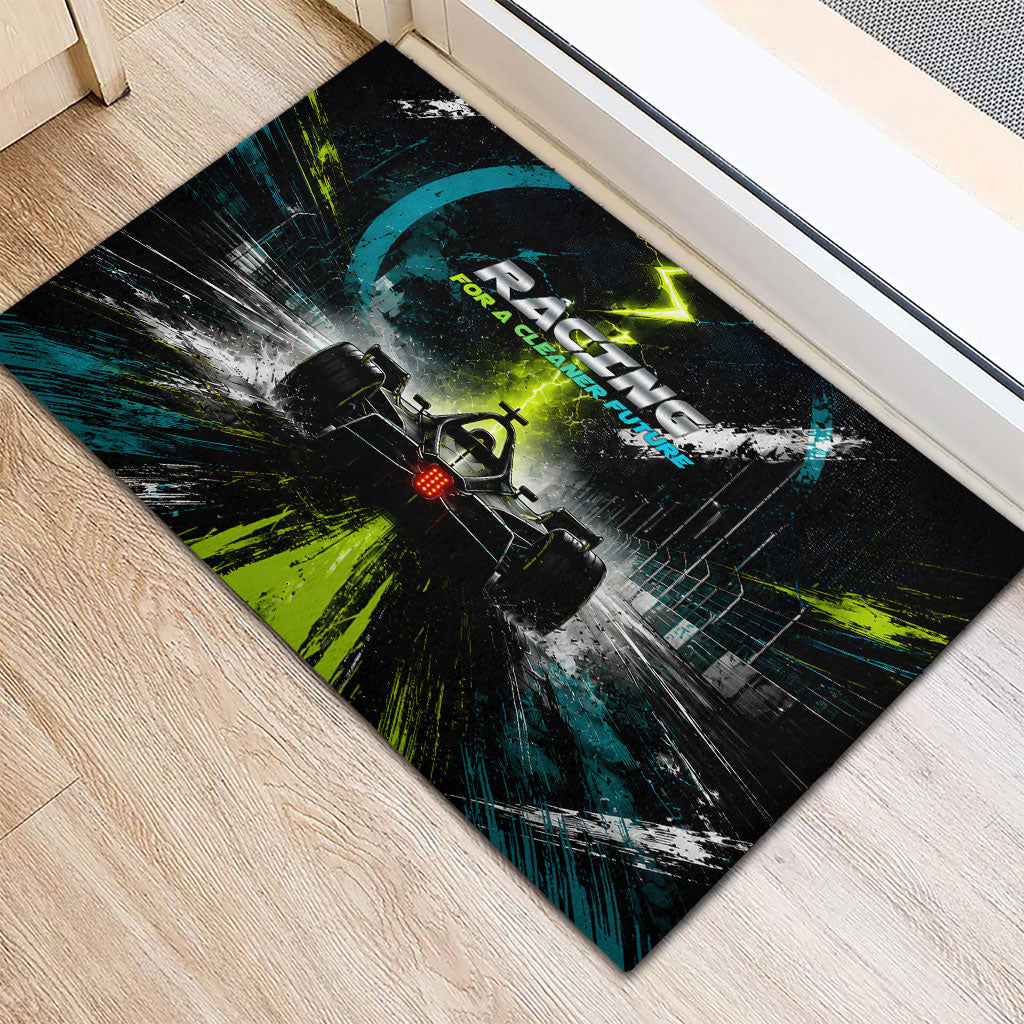 Electric Motorsport Racing Rubber Doormat Futuristic Formula Car Neon Lightning Speed Art