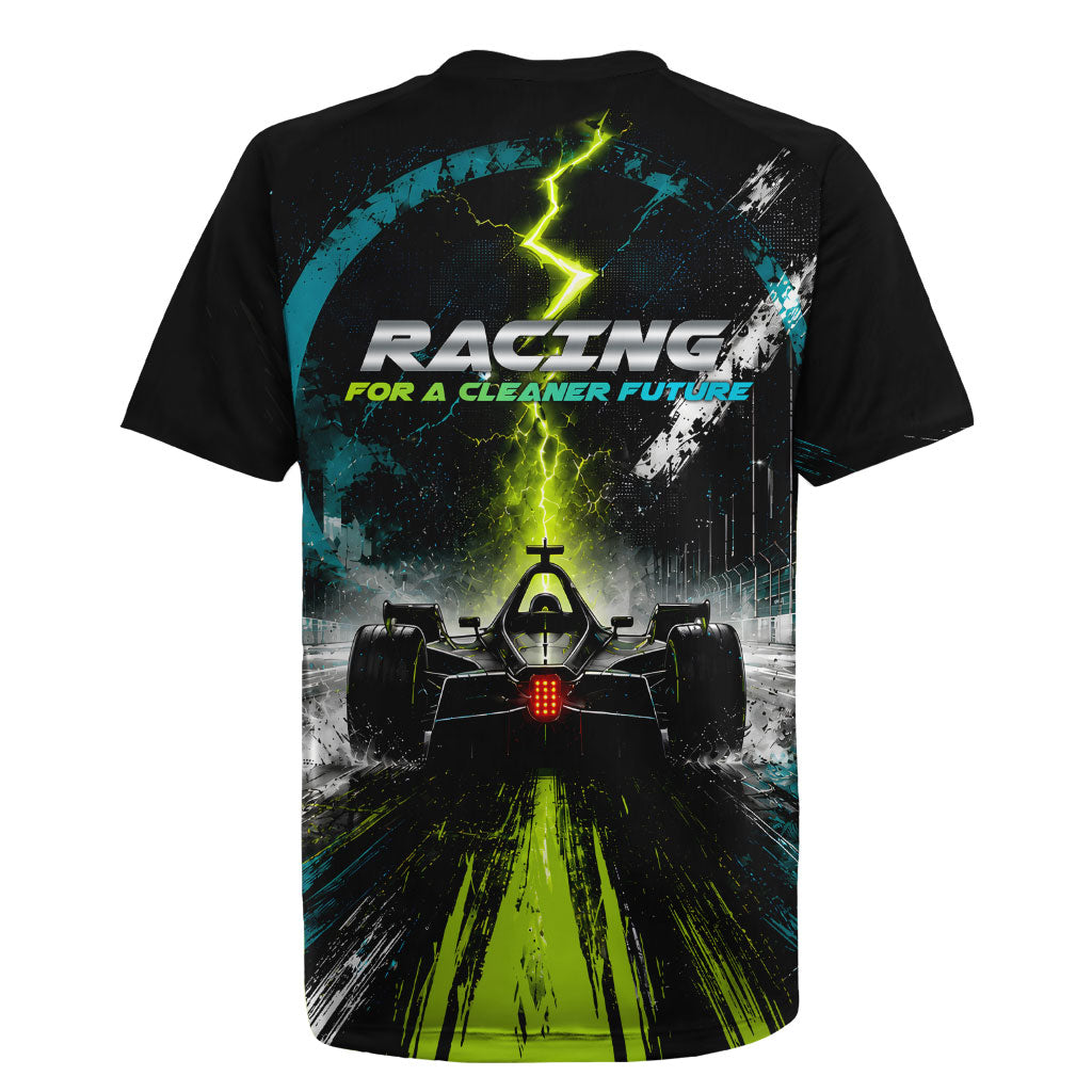 Electric Motorsport Racing Rugby Jersey Futuristic Formula Car Neon Lightning Speed Art