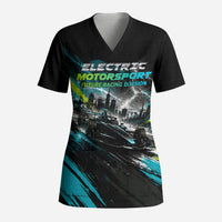 Electric Motorsport Racing Scrub Top Futuristic Formula Car Neon Lightning Speed Art