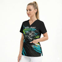 Electric Motorsport Racing Scrub Top Futuristic Formula Car Neon Lightning Speed Art
