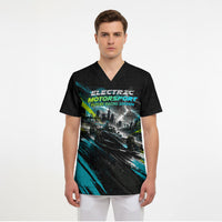 Electric Motorsport Racing Scrub Top Futuristic Formula Car Neon Lightning Speed Art