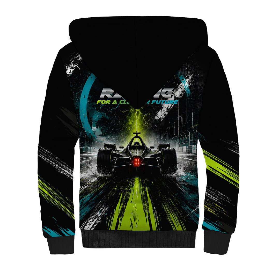 Electric Motorsport Racing Sherpa Hoodie Futuristic Formula Car Neon Lightning Speed Art