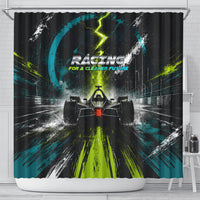 Electric Motorsport Racing Shower Curtain Futuristic Formula Car Neon Lightning Speed Art