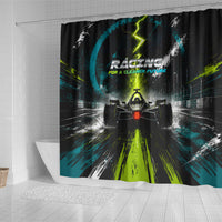 Electric Motorsport Racing Shower Curtain Futuristic Formula Car Neon Lightning Speed Art