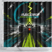 Electric Motorsport Racing Shower Curtain Futuristic Formula Car Neon Lightning Speed Art