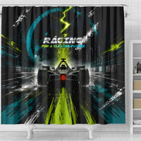Electric Motorsport Racing Shower Curtain Futuristic Formula Car Neon Lightning Speed Art