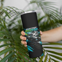 Electric Motorsport Racing Skinny Tumbler Futuristic Formula Car Neon Lightning Speed Art