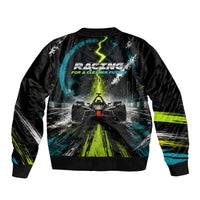 Electric Motorsport Racing Sleeve Zip Bomber Jacket Futuristic Formula Car Neon Lightning Speed Art