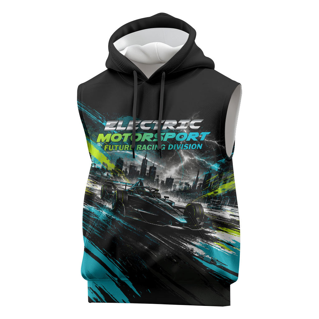 Electric Motorsport Racing Sleeveless Hoodie Futuristic Formula Car Neon Lightning Speed Art