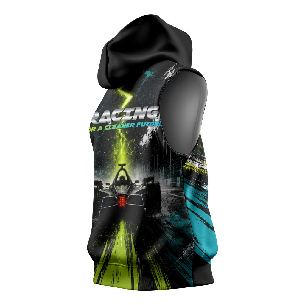 Electric Motorsport Racing Sleeveless Hoodie Futuristic Formula Car Neon Lightning Speed Art