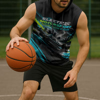 Electric Motorsport Racing Sleeveless Hoodie Futuristic Formula Car Neon Lightning Speed Art