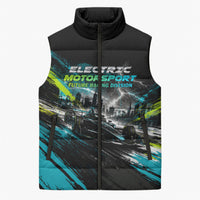 Electric Motorsport Racing Sleeveless Puffer Jacket Futuristic Formula Car Neon Lightning Speed Art