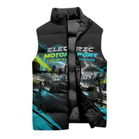 Electric Motorsport Racing Sleeveless Puffer Jacket Futuristic Formula Car Neon Lightning Speed Art