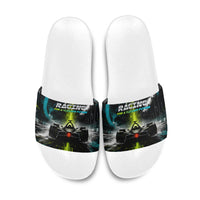 Electric Motorsport Racing Slide Sandals Futuristic Formula Car Neon Lightning Speed Art