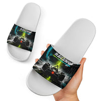 Electric Motorsport Racing Slide Sandals Futuristic Formula Car Neon Lightning Speed Art