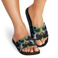 Electric Motorsport Racing Slide Sandals Futuristic Formula Car Neon Lightning Speed Art