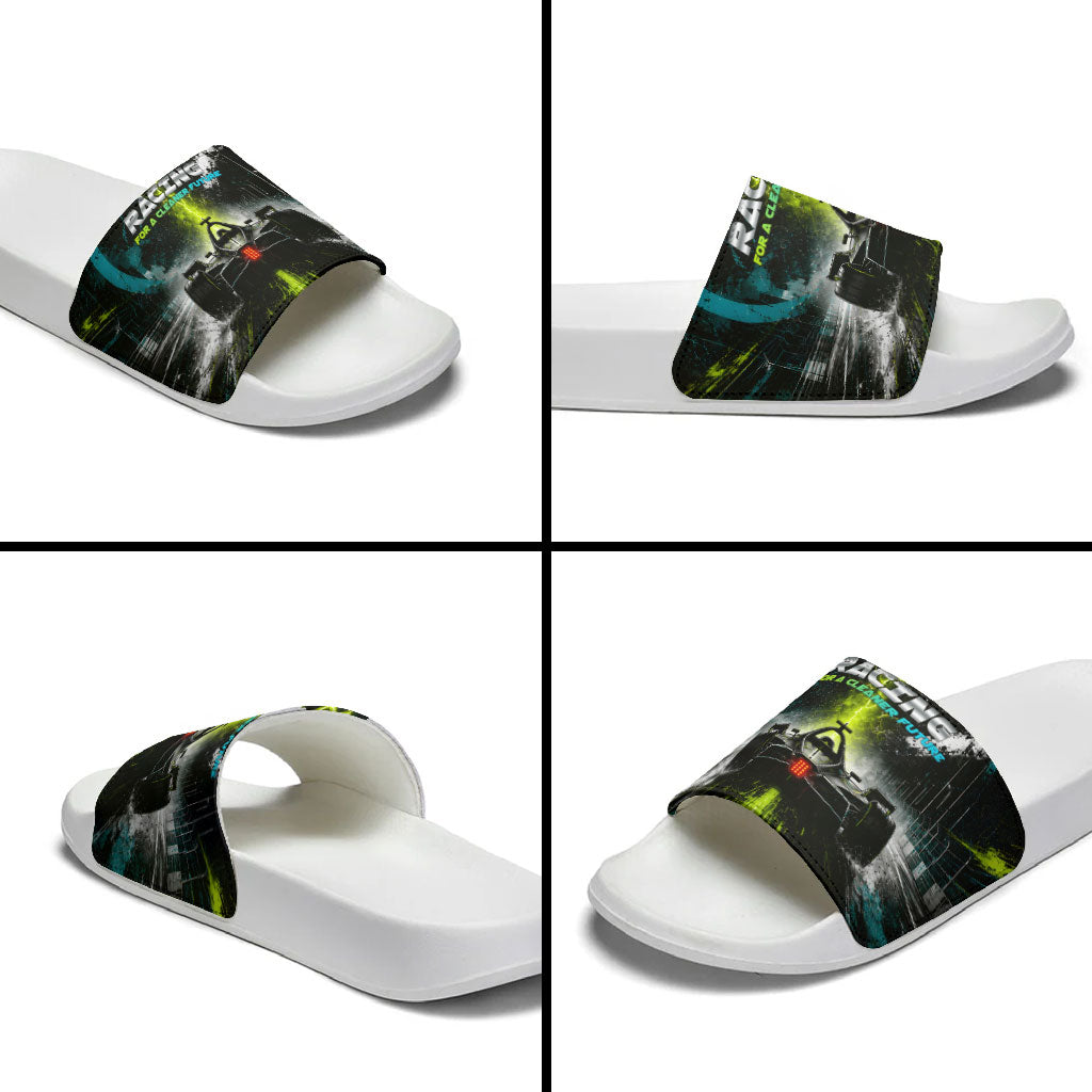 Electric Motorsport Racing Slide Sandals Futuristic Formula Car Neon Lightning Speed Art