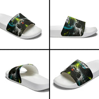 Electric Motorsport Racing Slide Sandals Futuristic Formula Car Neon Lightning Speed Art
