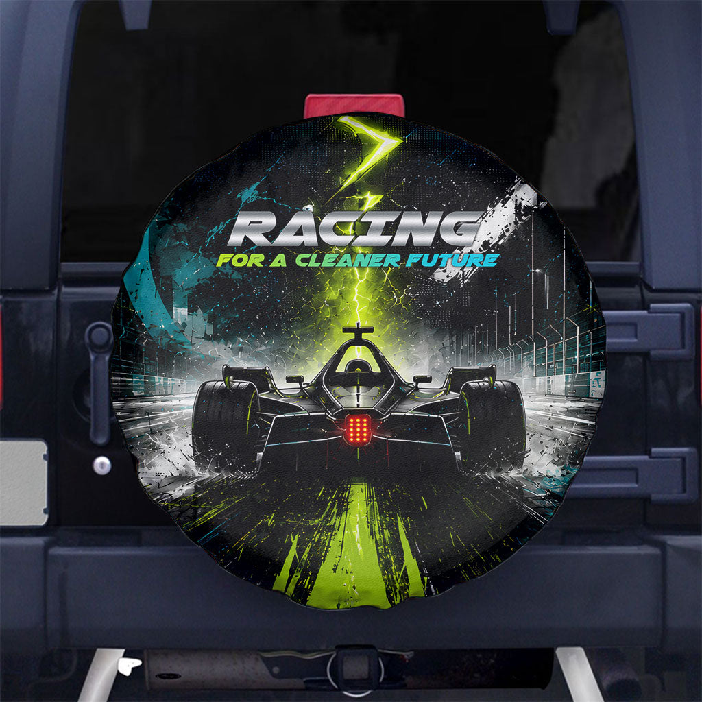 Electric Motorsport Racing Spare Tire Cover Futuristic Formula Car Neon Lightning Speed Art